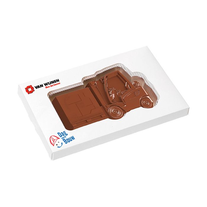 Reliëf chocolade met eigen logo - heftruck