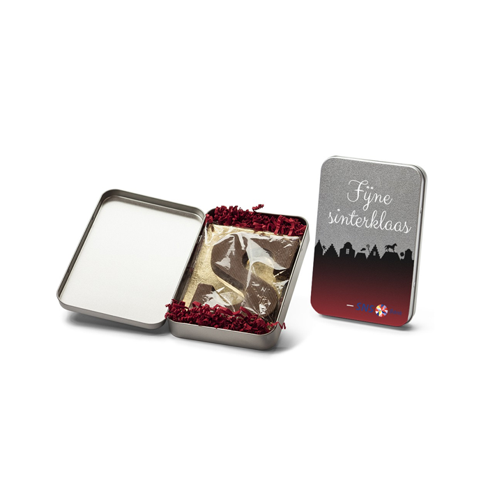 Chocoladeletter S in blik, 80 gram