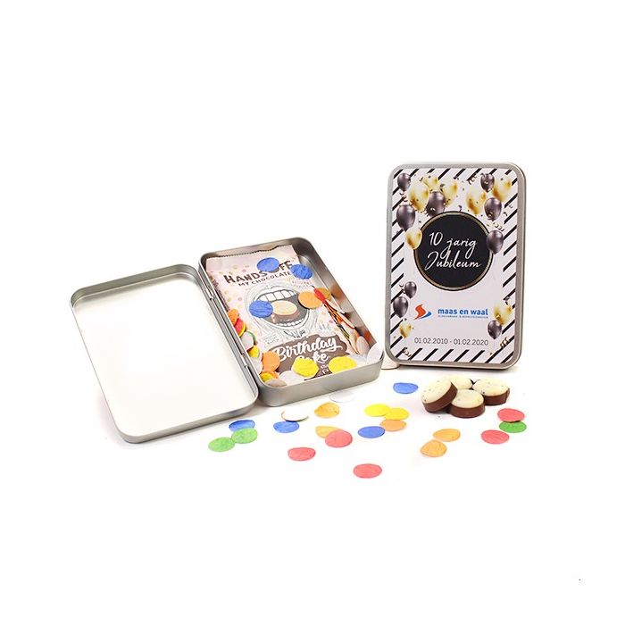 Chocoladereep met groei confetti in geschenkblik