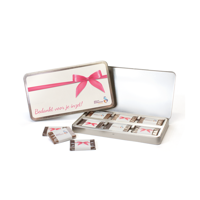 Chocoladereepjes in een persoonlijk blik