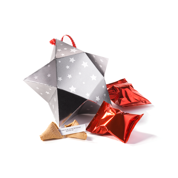 Medium ster met 5 fortune cookies - zilver