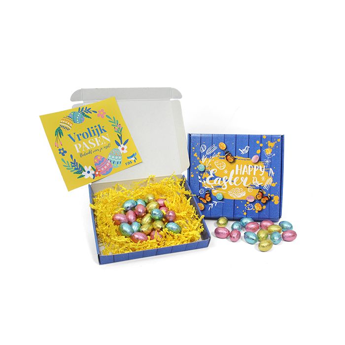 Paaseieren in blauw verzenddoosje